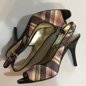 UNISA Tan Tartan Plaid Peep Toe Slingback Heels 8M EUC!!